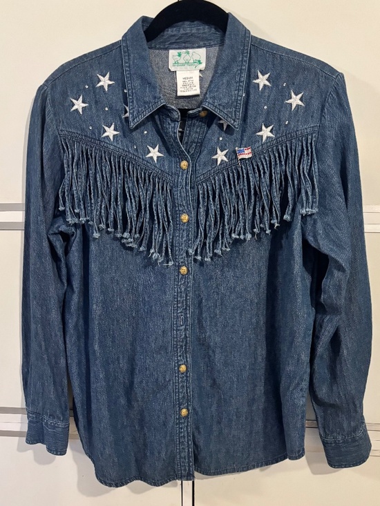 The Quacker Factory Tops - The Quacker Factory Western Style Denim Button Down Shirt Medium